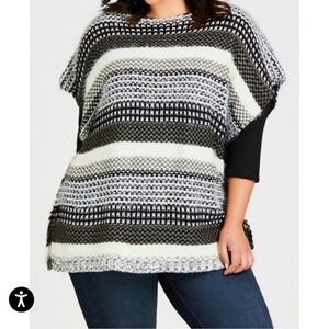 Avenue Striped Black and White Women's Sweater Poncho Size 18